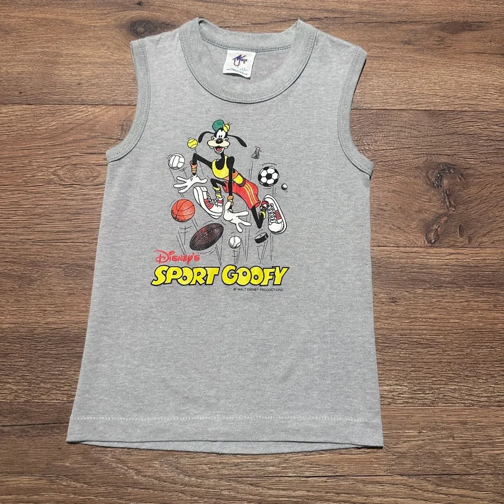 Vintage Disney T-Jays Gray Sport Goofy Tank Top Kids XS 2-4 USA Made